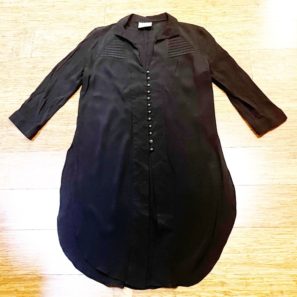Anthropologie Maeve Ceycan Boho Black Button Front Tunic Shirt Dress. Medium - Picture 3 of 16